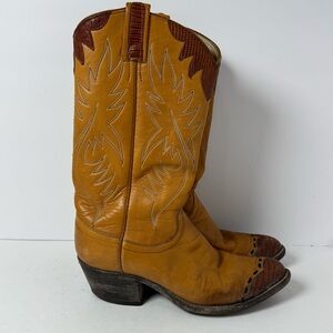 Vintage Dan Post Western Boots Womens 6 C Beige Brown Exotic Lizard Leather Trim